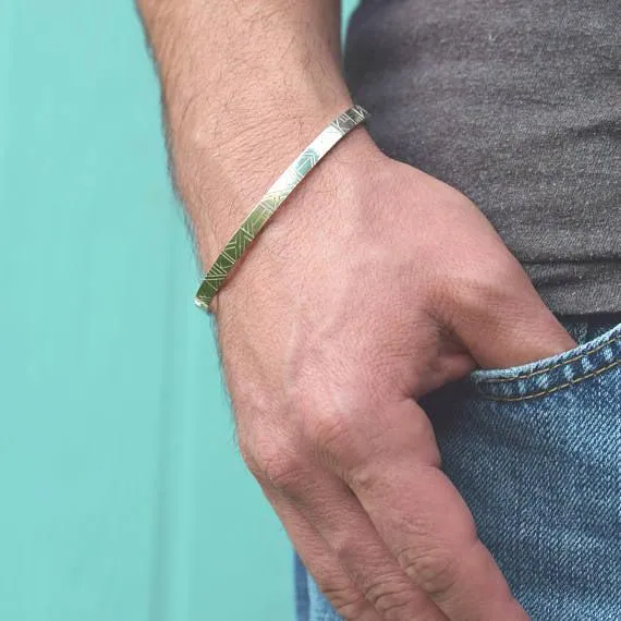 Unisex sterling silver cuff bracelet for men or women Geometric design