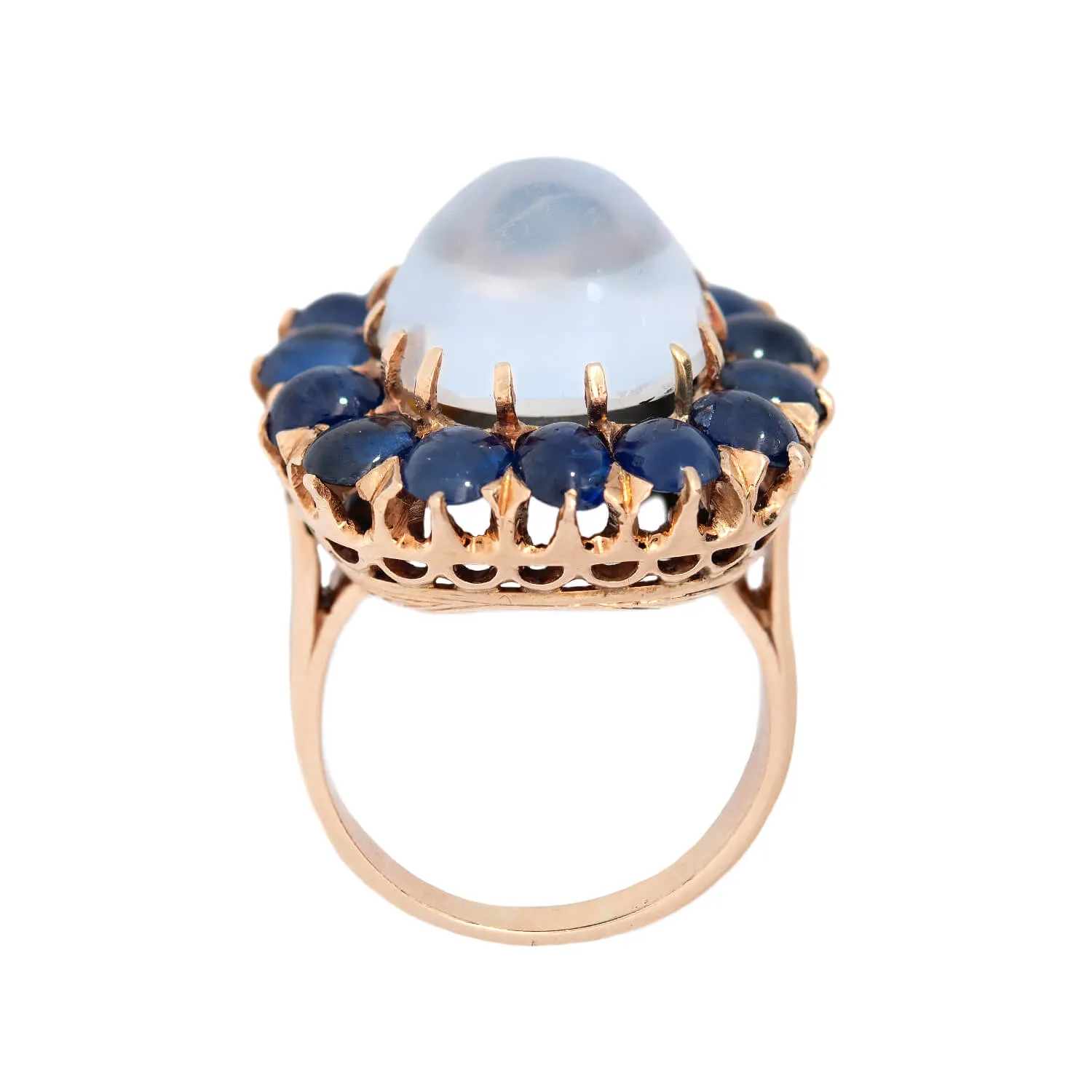 Vintage 14k Moonstone & Sapphire Cluster Ring