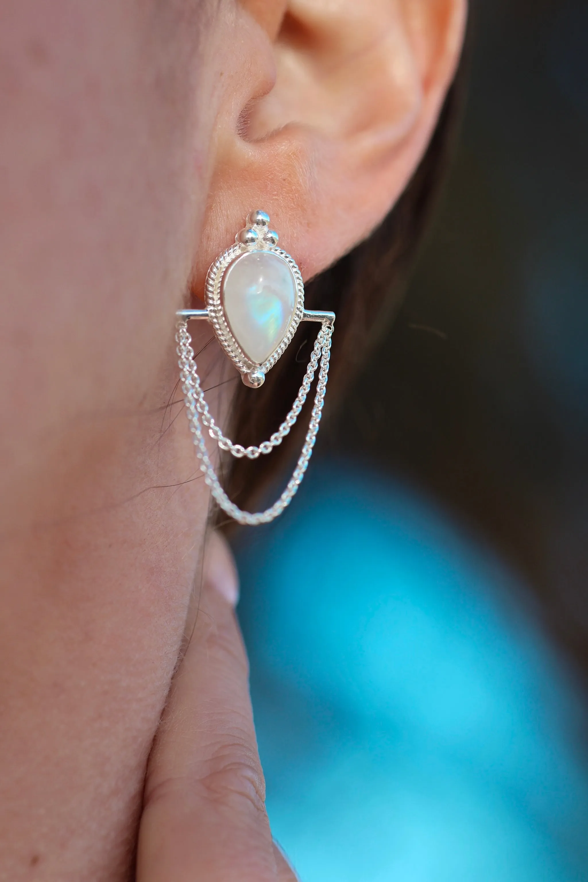 Zoe Sterling Silver Rainbow Moonstone Earrings