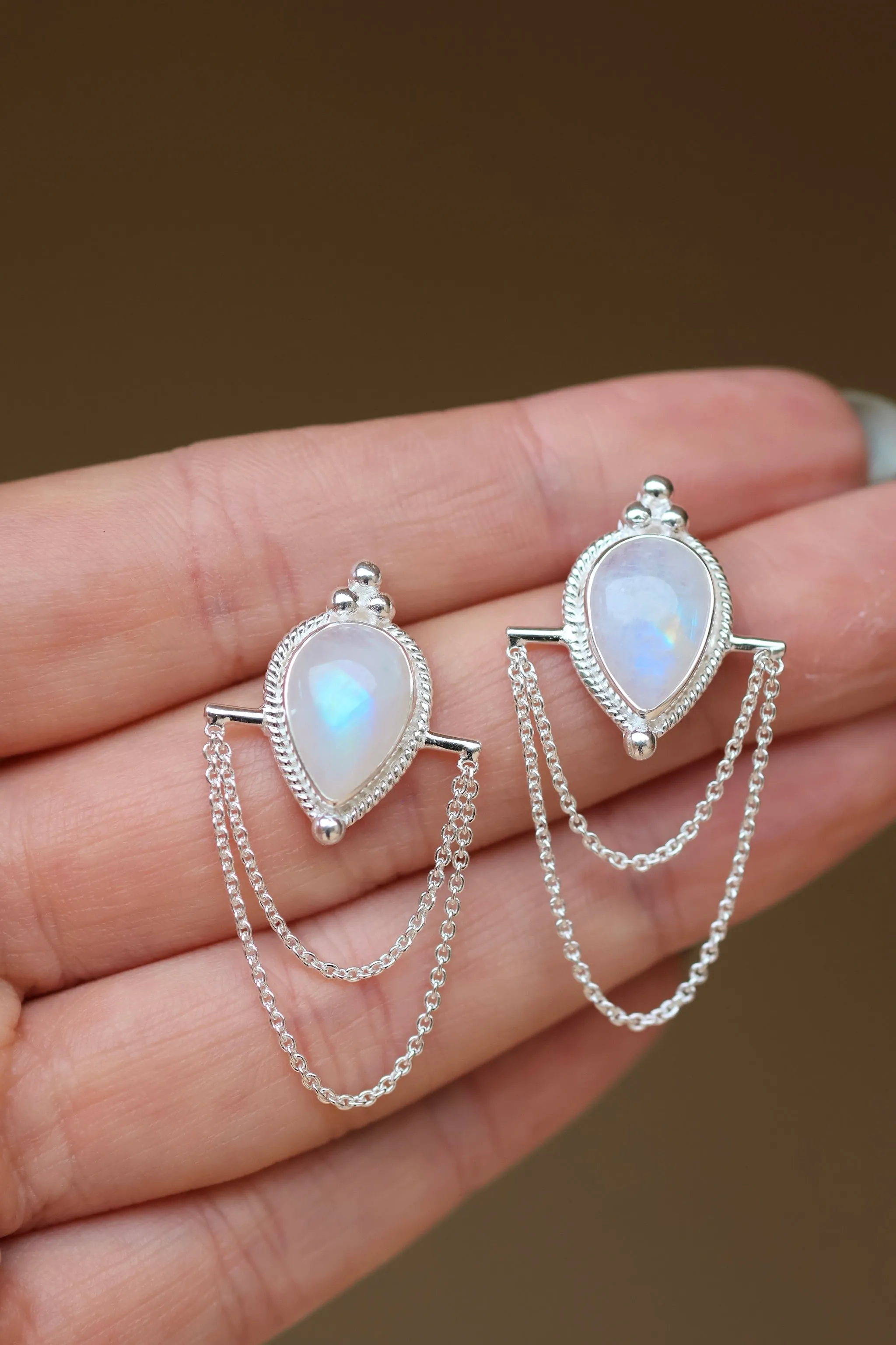 Zoe Sterling Silver Rainbow Moonstone Earrings