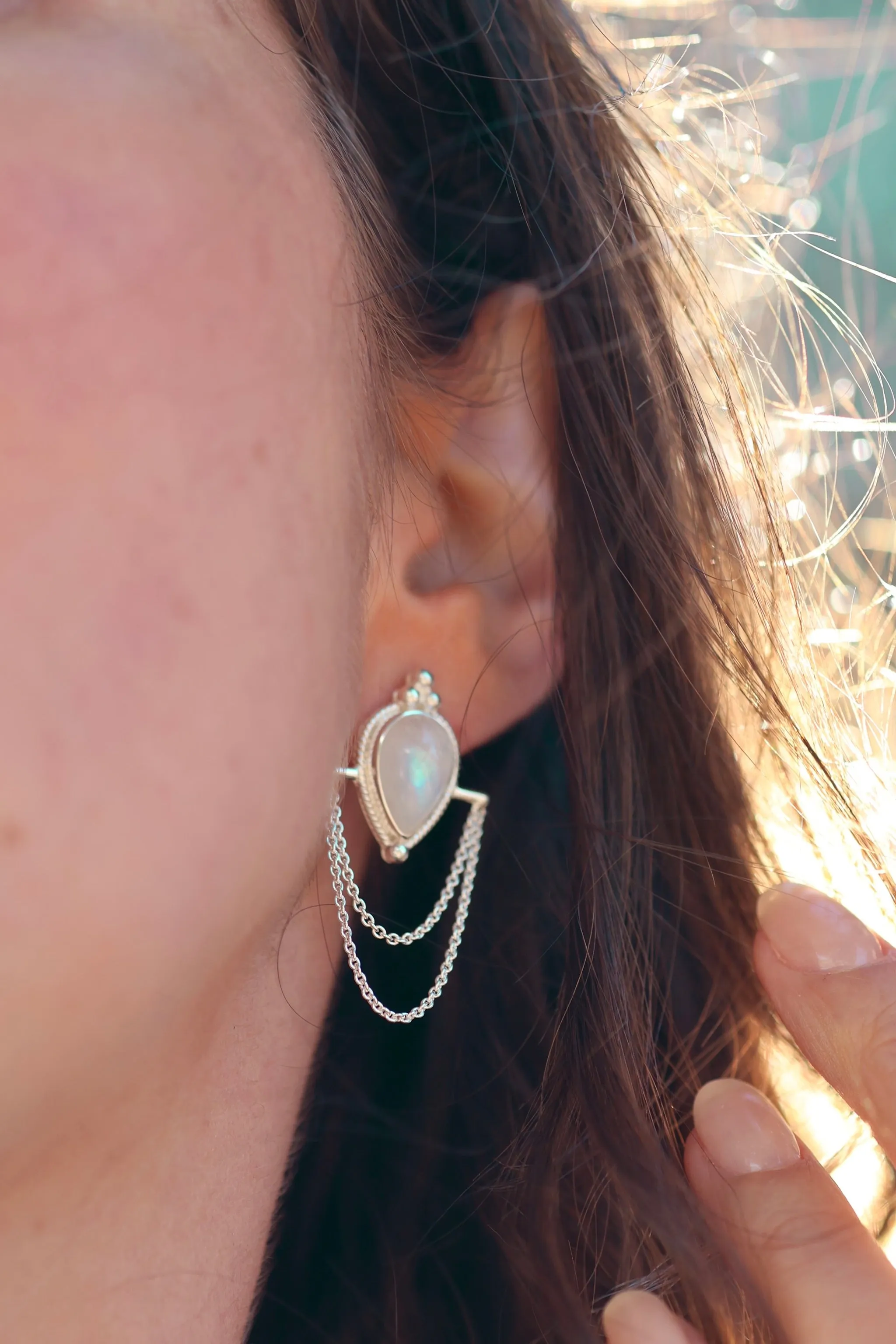 Zoe Sterling Silver Rainbow Moonstone Earrings