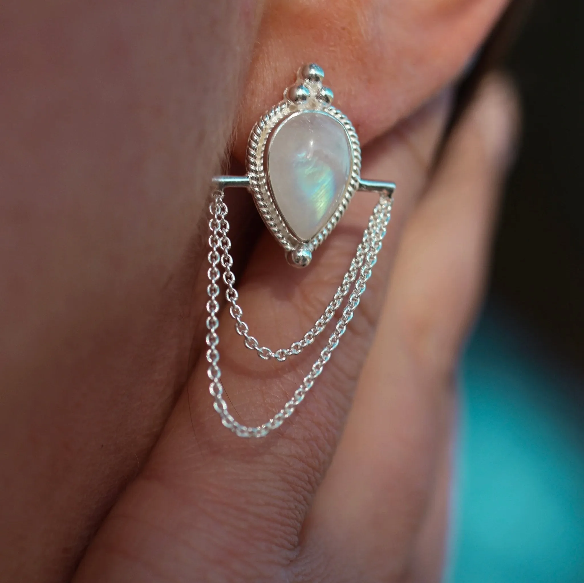 Zoe Sterling Silver Rainbow Moonstone Earrings