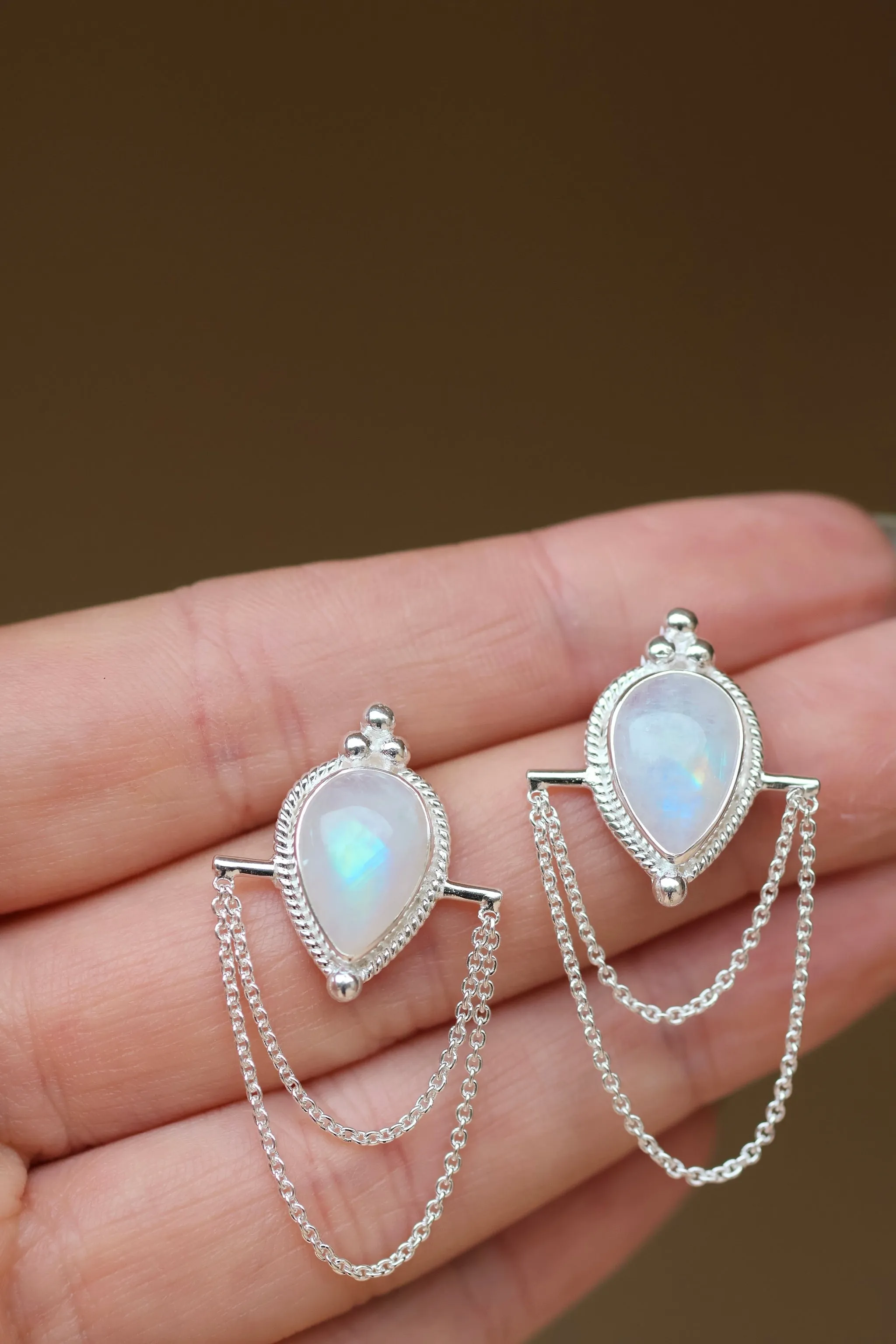 Zoe Sterling Silver Rainbow Moonstone Earrings